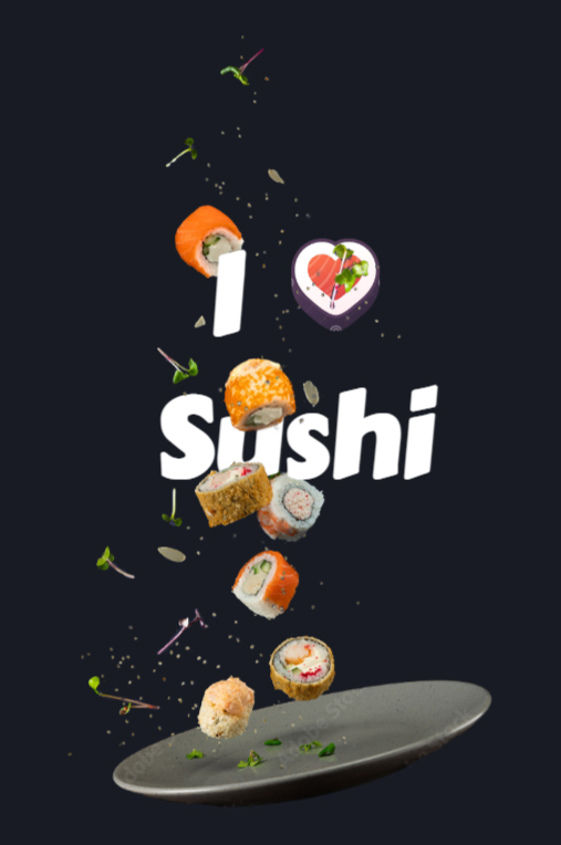 A preview of the base project build using faux absolute positioning, with the text now reading 'I heart Sushi'